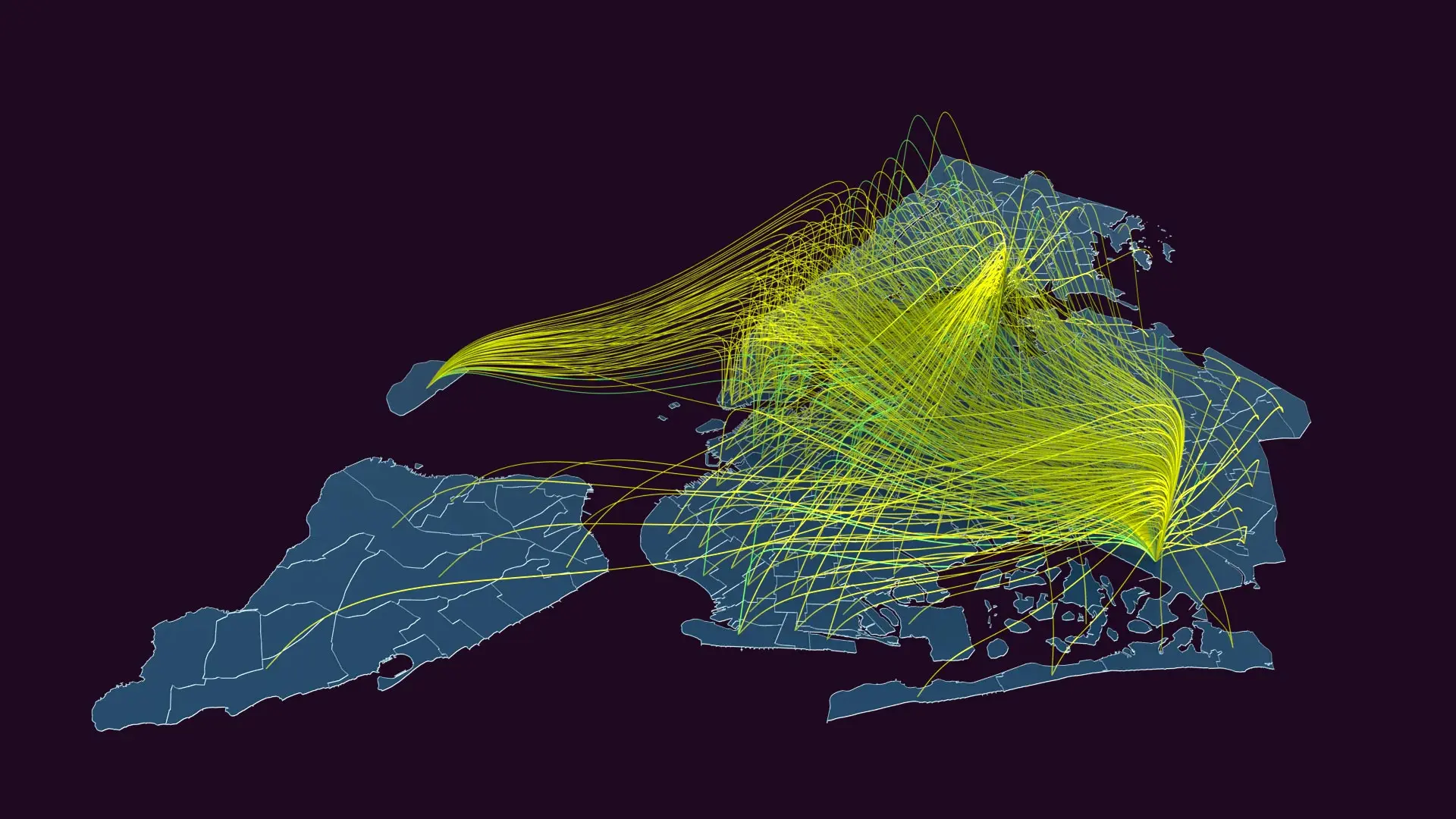 Ein Rendering der Datenlandschaft - Die Taxifahrten eines Tages zu und von Flughäfen.
