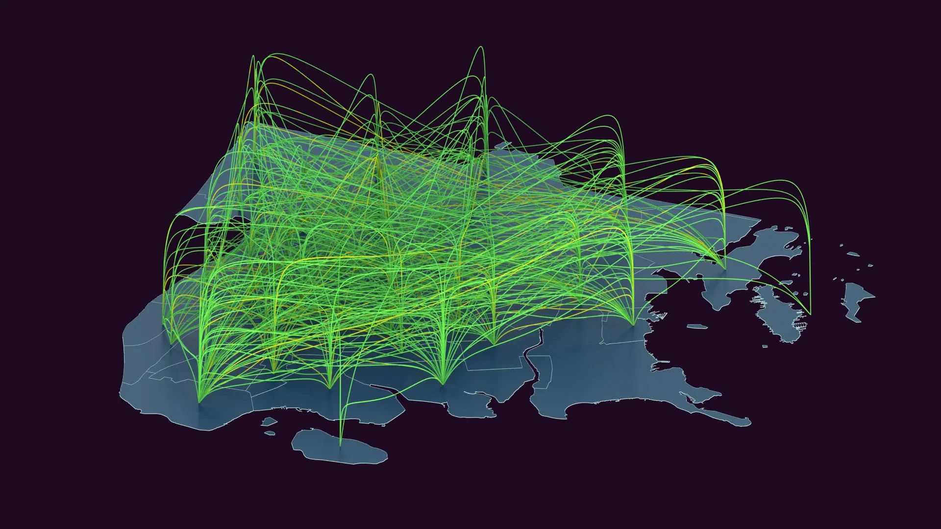 Ein Rendering der Datenlandschaft - Die Taxifahrten eines Tages Bronx.