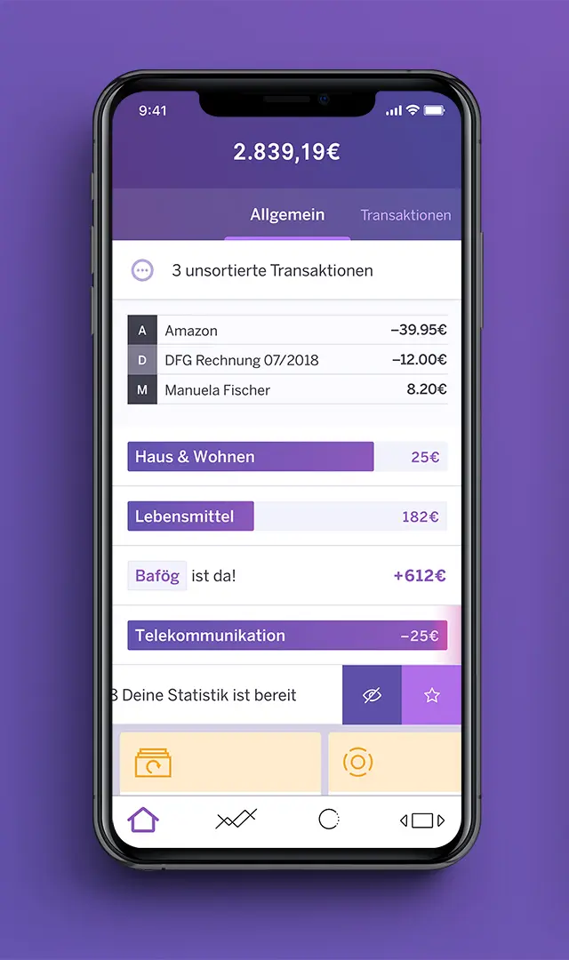 Ein Iphone X zeigt das Mock-Up der App. Teilbereich Allgemein.