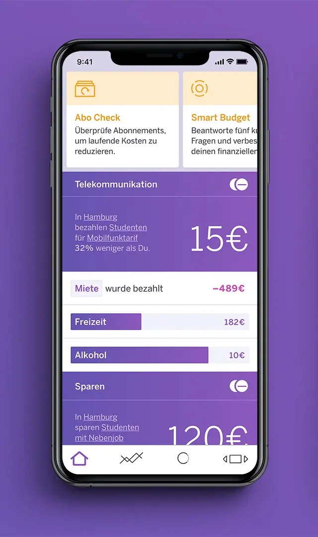 Ein Iphone X zeigt das Mock-Up der App. Teilbereich Stream.