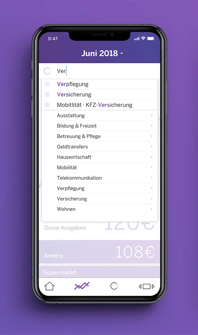 Ein Iphone X zeigt das Mock-Up der App. Teilbereich Filter.