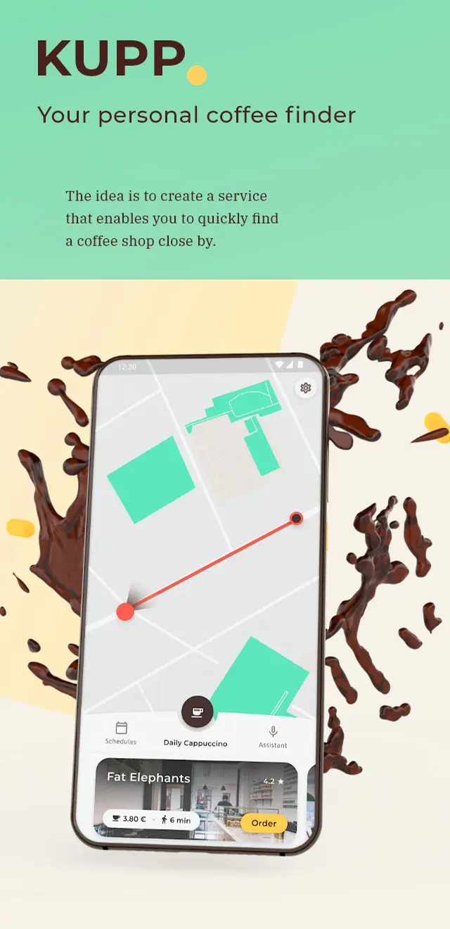 Das Tietelbild des App-Konzeptes Kupp - your personal coffee finder.