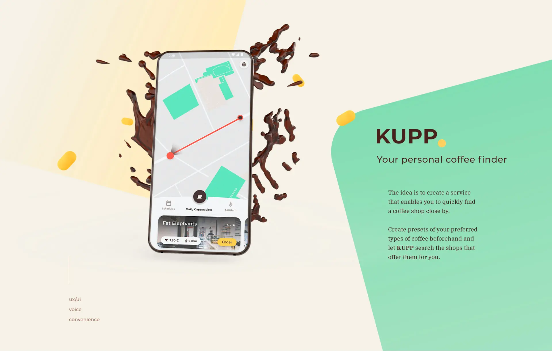 Das Tietelbild des App-Konzeptes Kupp - your personal coffee finder.