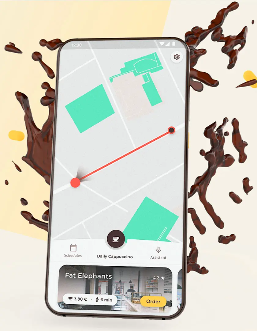 Ein imaginäres Smartphone zeigt die App Kupp.