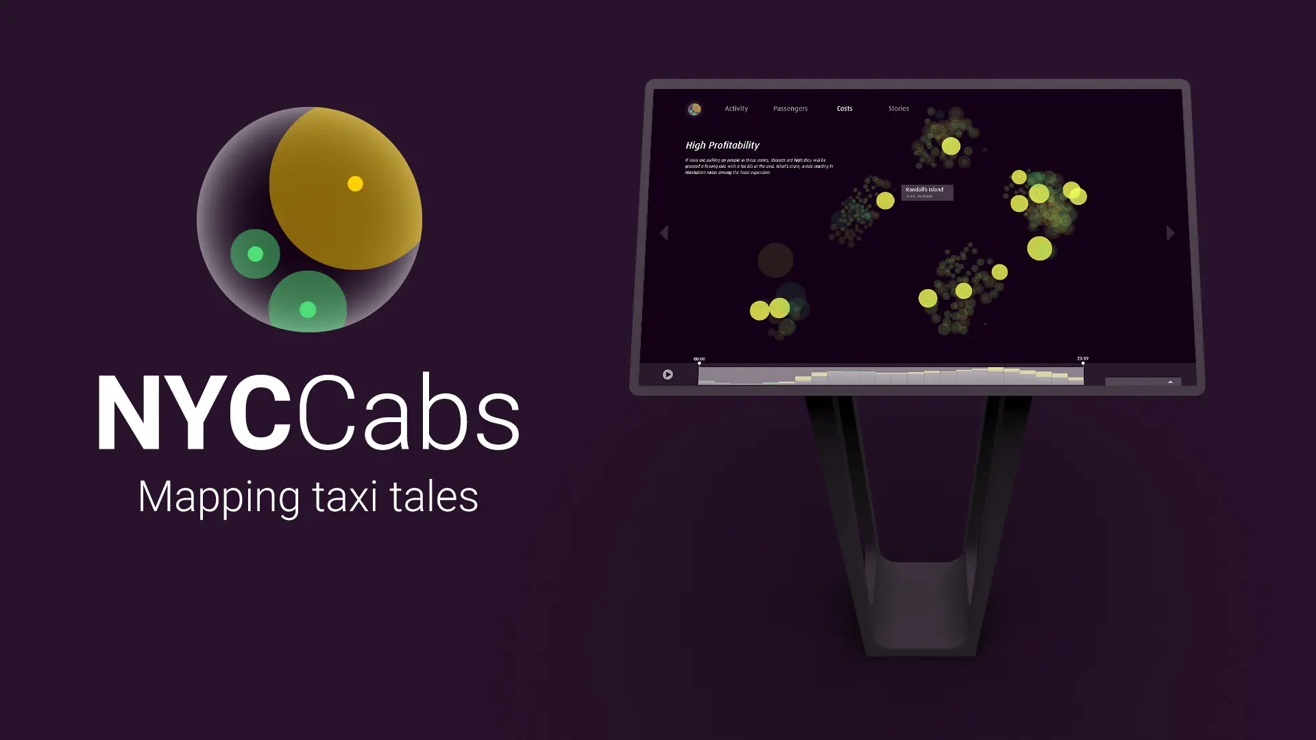Das Tietelbild von NYC Cabs. Logo, Schriftzug und Mock-Up der App