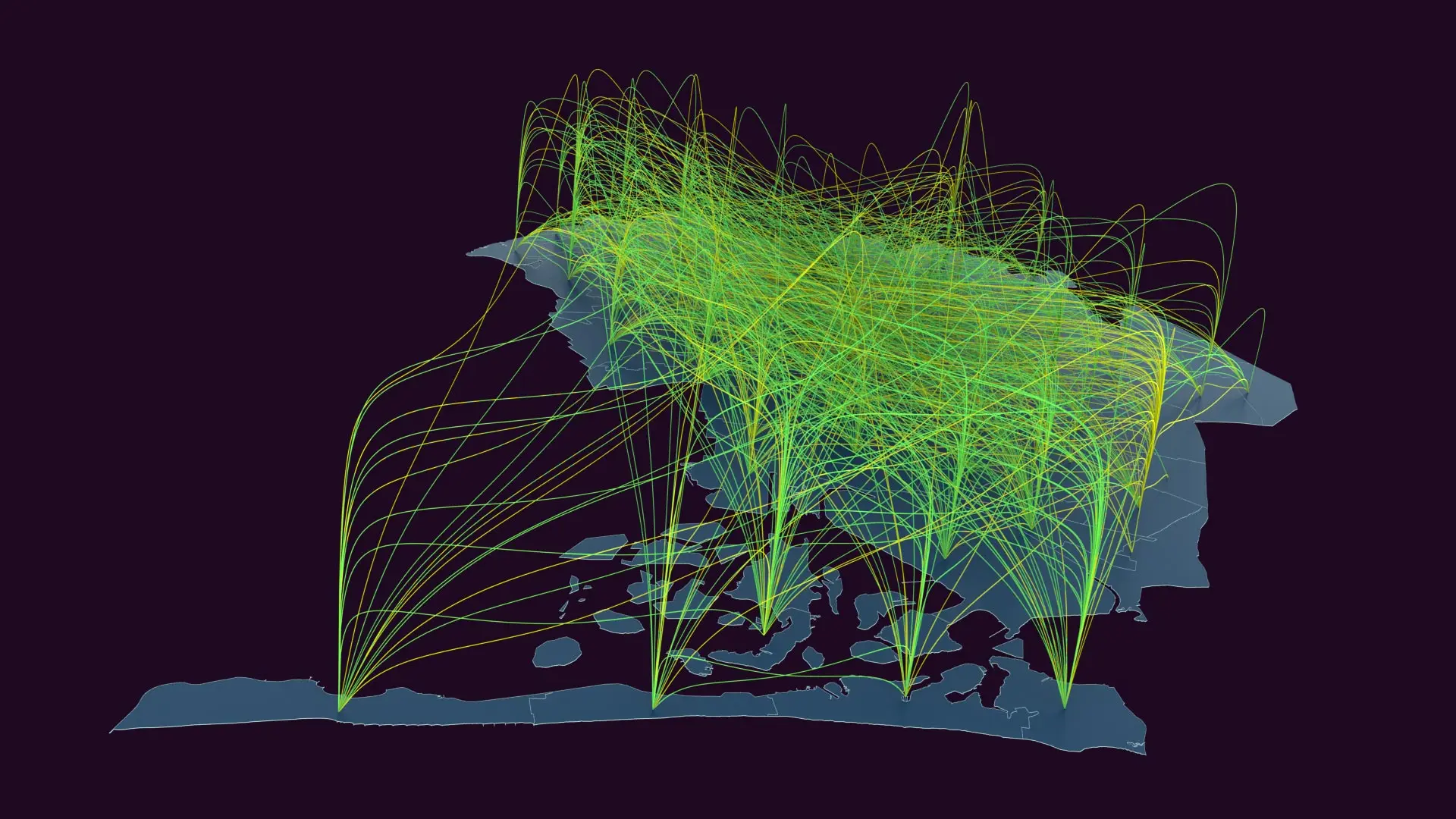 Ein Rendering der Datenlandschaft - Die Taxifahrten eines Tages Queens.