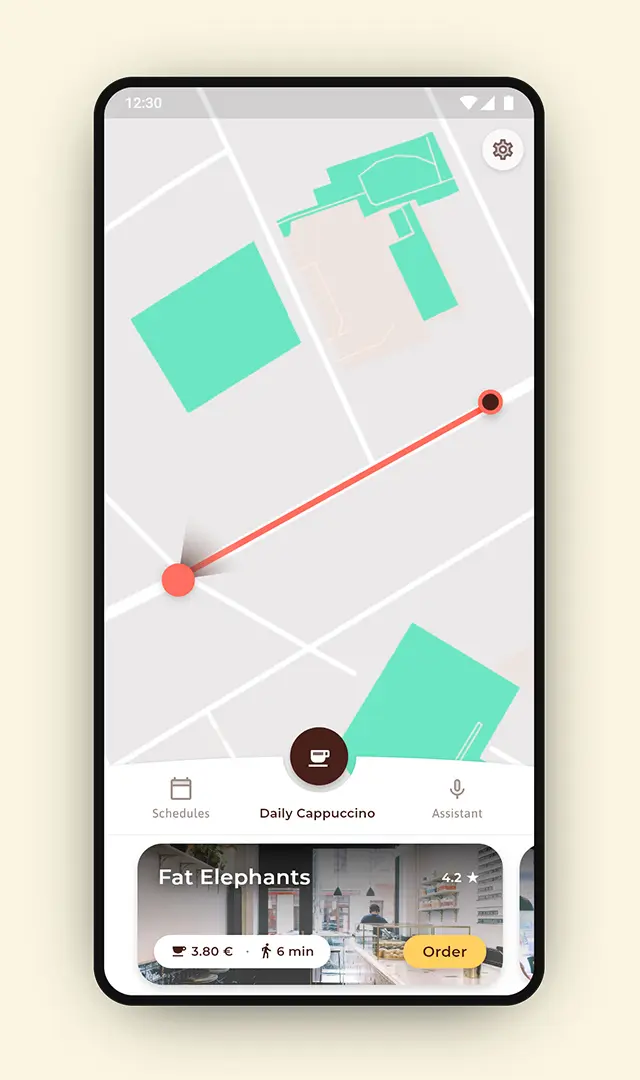 App Mock-Up empty homescreen with recommendations.